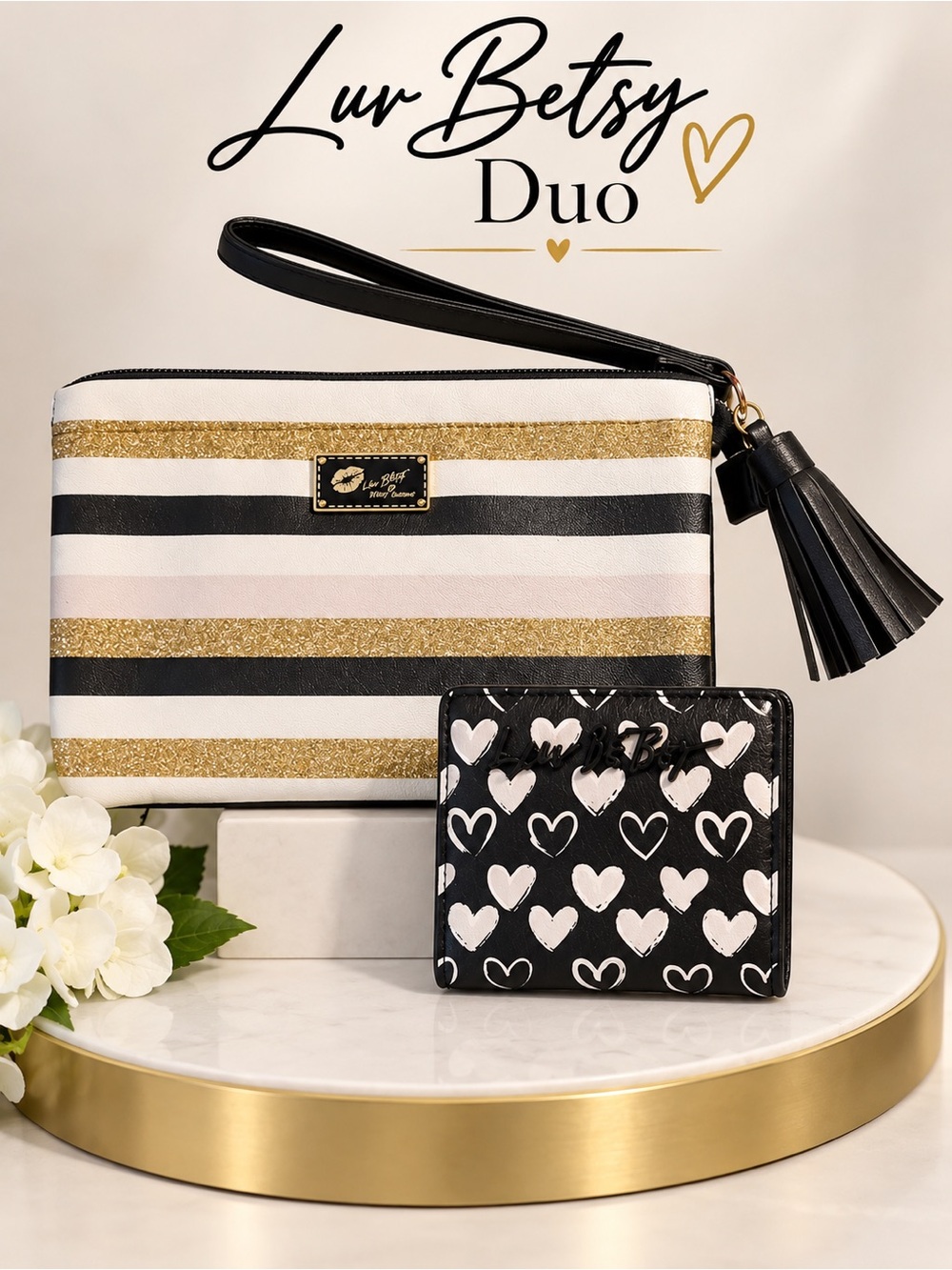 2 Piece Luv Betsy. Stripe Wristlet & Heart Wallet Set - EUC